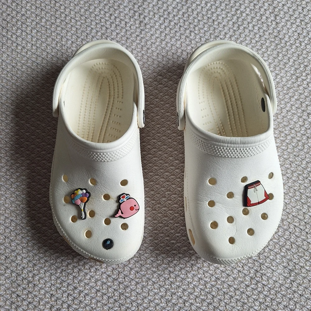CROCS Kids Cream Clogs with Playful Charms
